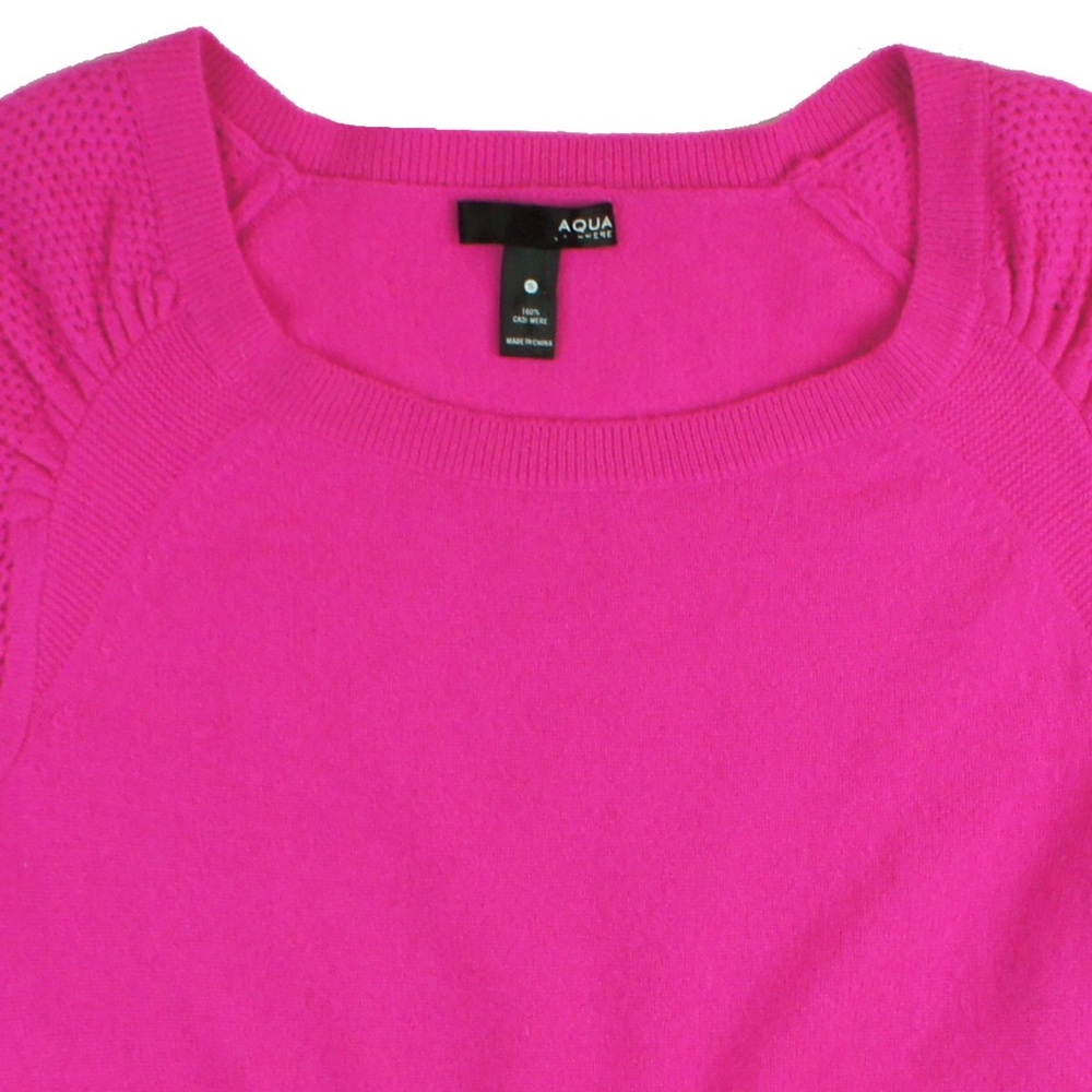 AQUA Hot Pink 100% Cashmere Mesh Arm Knit Sweater - Picture 2 of 3